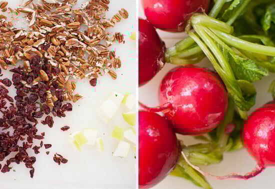 pecans, apples, cranberries and radishes