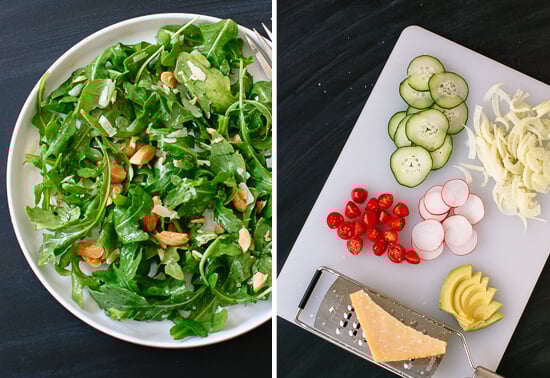 Basic arugula salad and additional toppings