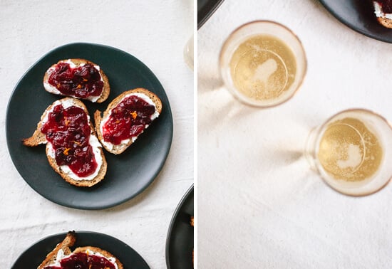 cranberry crostini and champagne