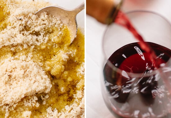 almond meal quiche and wine