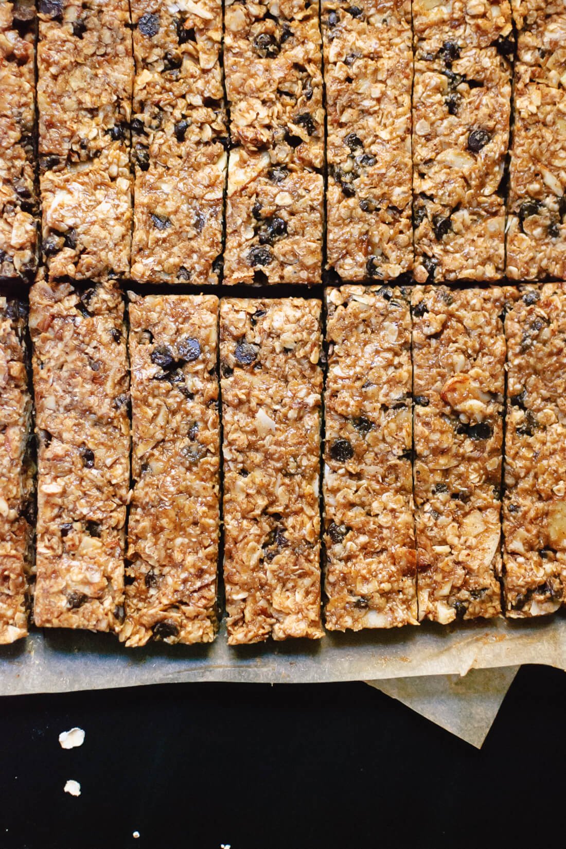 Gluten-free, naturally sweetened, almond chocolate chip granola bars