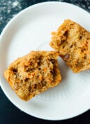 Healthy carrot muffins that taste amazing! These are made with whole wheat flour and sweetened with maple syrup!