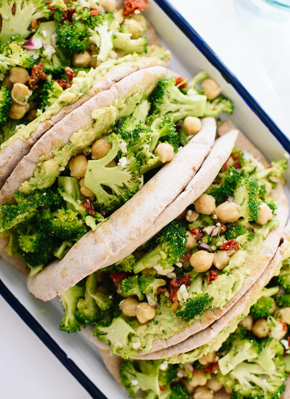 Here's a fresh lunch recipe! Broccoli chickpea pita sandwiches with avocado - cookieandkate.com