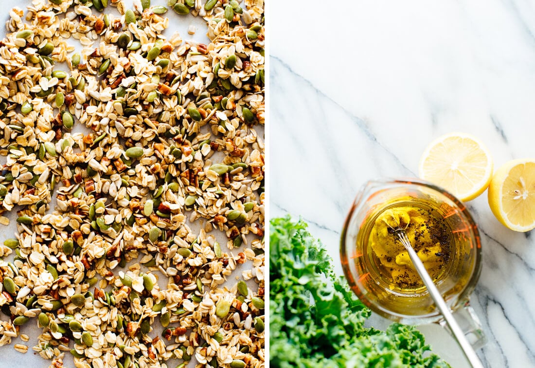 granola and salad dressing