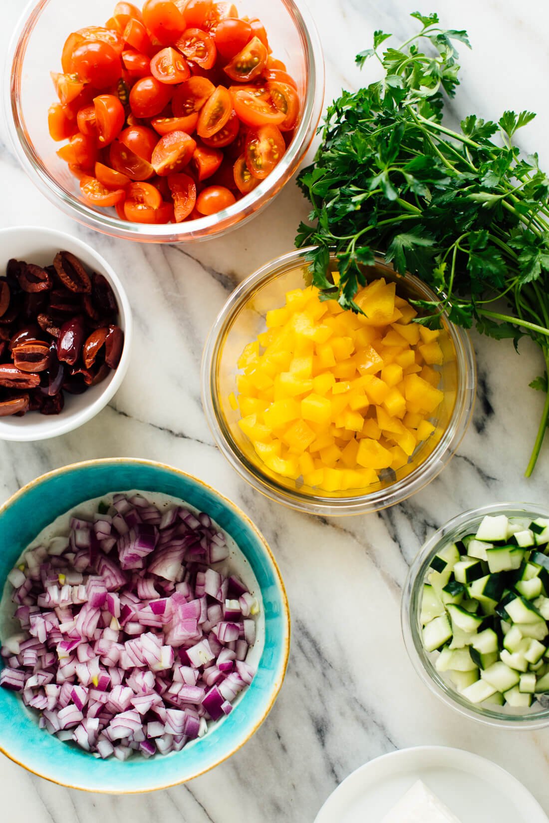 Chopped Greek salad ingredients