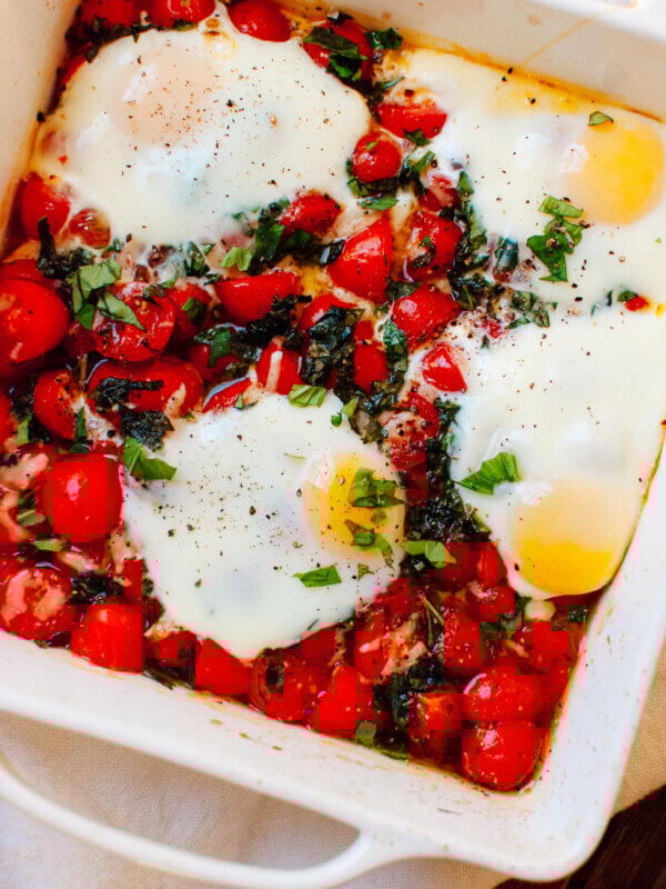 Baked Eggs on a Bed of Roasted Cherry Tomatoes