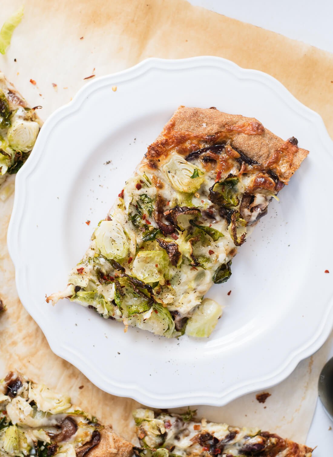 Brussels sprouts pizza slice