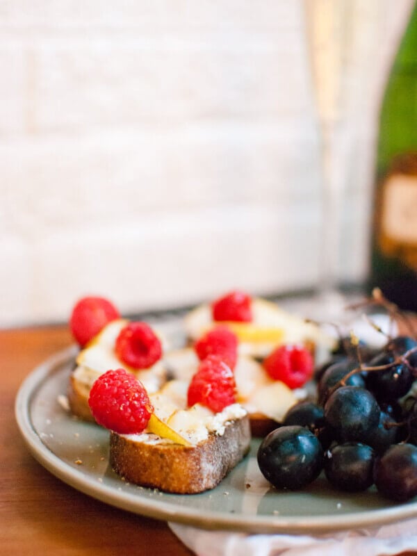 Pear, Raspberry and Goat Cheese Crostini
