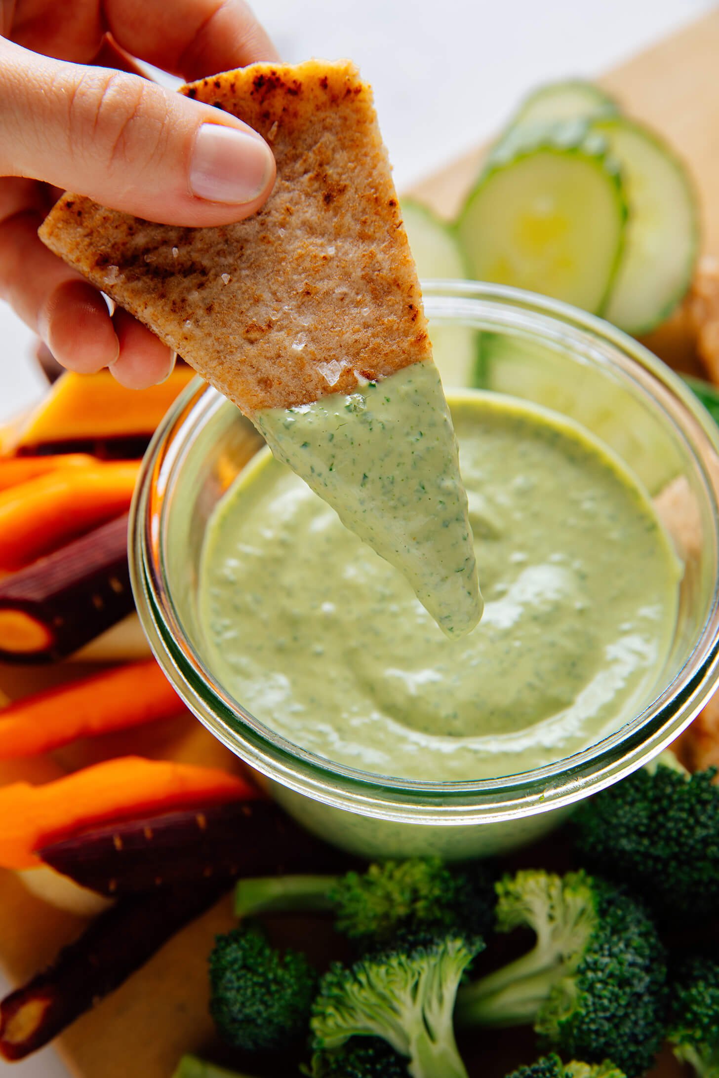 green goddess tahini on pita